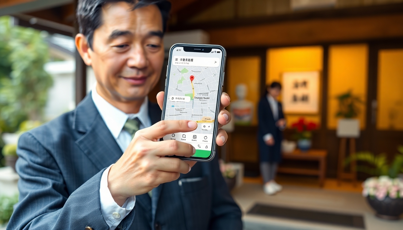 Googleマップを活用して地域のご家族にサービスを提供する葬儀社スタッフ